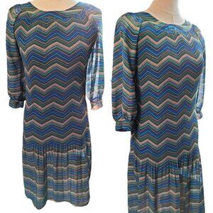 (793 ALYX dress Sheer Pleated Chevron in Blue,Gold, Aqua Dress Size 6